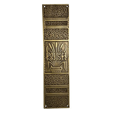 11 3/4 Inch Cattails Ornate Push Plate (Antique Brass Finish) COPPER MOUNTAIN HARDWARE