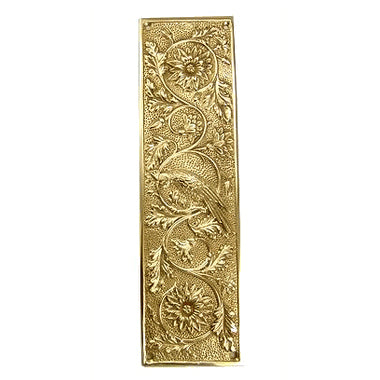 COPPER MOUNTAIN HARDWARE 11 1/4 Inch Cockateel Bird and Flower Push Plate (Polished Brass Finish)