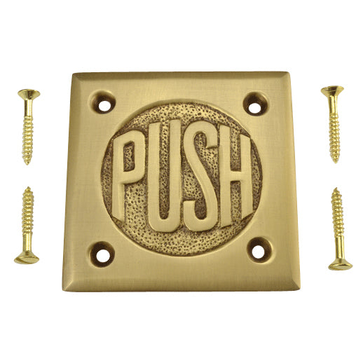 2 3/4 Inch Brass Classic American "PUSH" Plate (Antique Brass Finish)