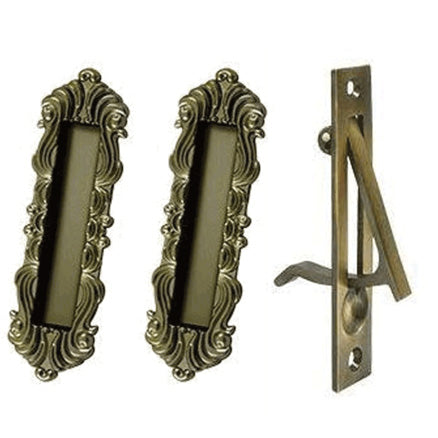 Victorian Style Heavy Duty Single Pocket Passage Style Door Set (Antique Brass Finish)