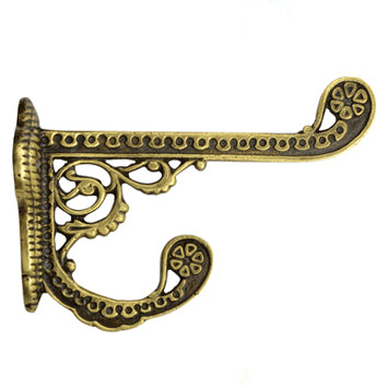 Solid Cast Brass Victorian Eastlake Style Hook (Antique Brass Finish)
