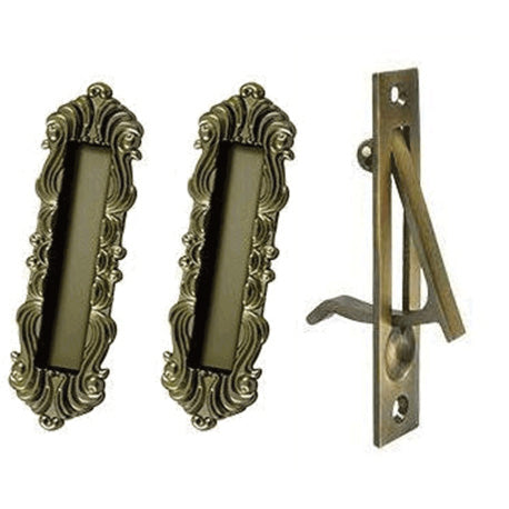 Victorian Style Single Pocket Passage Style Door Set (Antique Brass Finish)
