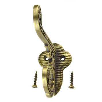 Solid Cast Brass Victorian Eastlake Style Hook (Antique Brass Finish)