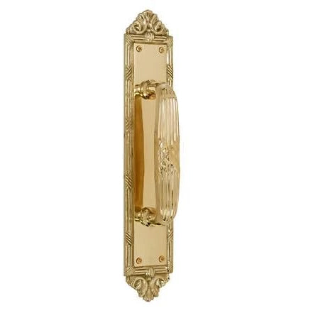 13 3/4 Inch Solid Brass Ribbon & Reed Door Pull (Polished Brass Finish)