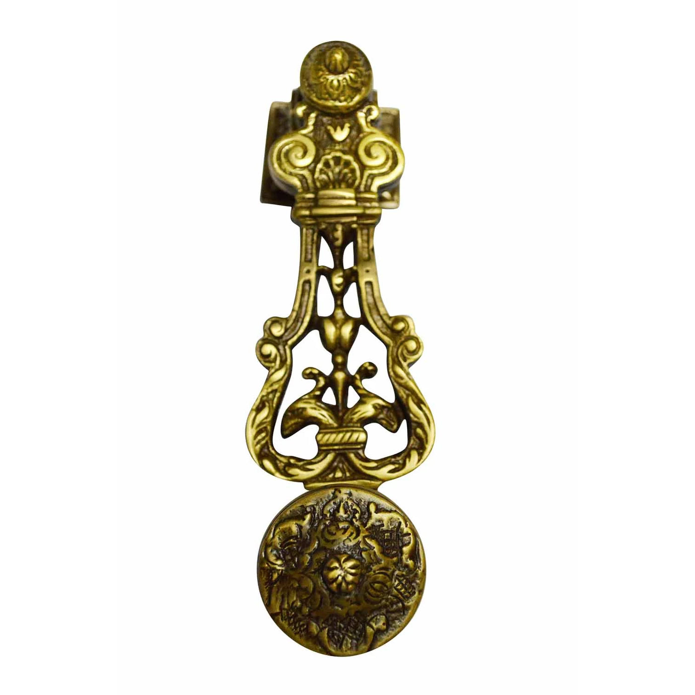 9 Inch (7 3/4 Inch c-c) French Empire Style Lost Wax Cast Door Knocker (Antique Brass Finish)