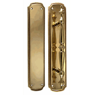 11 1/2 Inch Solid Brass Beaded Pull & Push Plate Set (Antique Brass Finish)