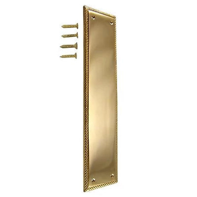 11 1/2 Inch Georgian Roped Style Door Push Plate (Polished Brass Finish)