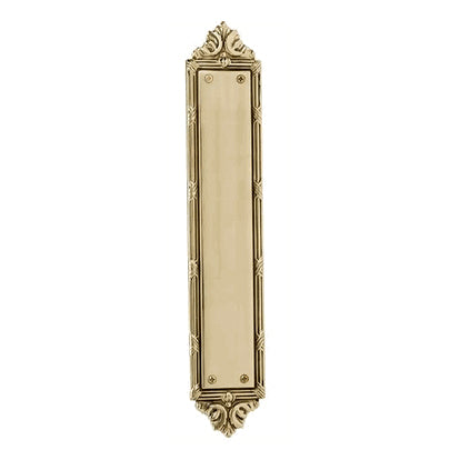 13 3/4 Inch Solid Brass Ribbon & Reed Push Plate (Polished Brass Finish)