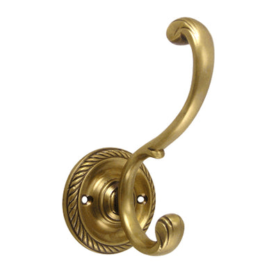Solid Brass Georgian Coat Hook (Antique Brass Finish)