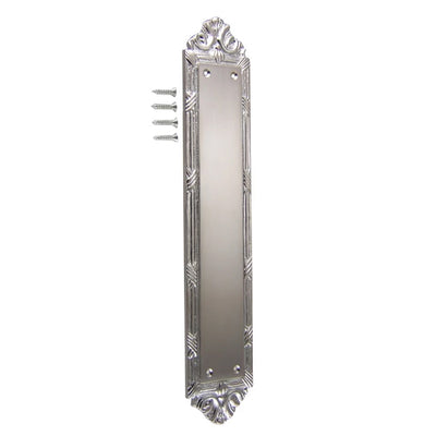 13 1/2 Inch Solid Brass Ribbon & Reed Push Plate (Brushed Nickel)