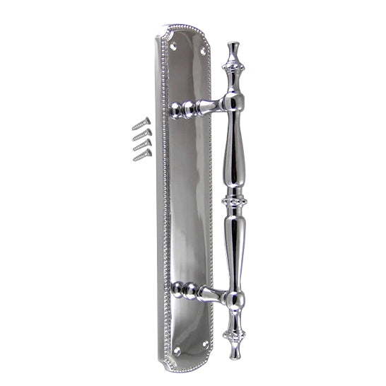 11 1/2 Inch Solid Brass Beaded Door Pull (Polished Chrome Finish)