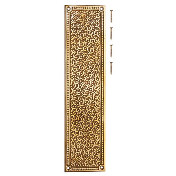 12 Inch Solid Brass Rice Pattern Push Plate (Lacquered Brass Finish)