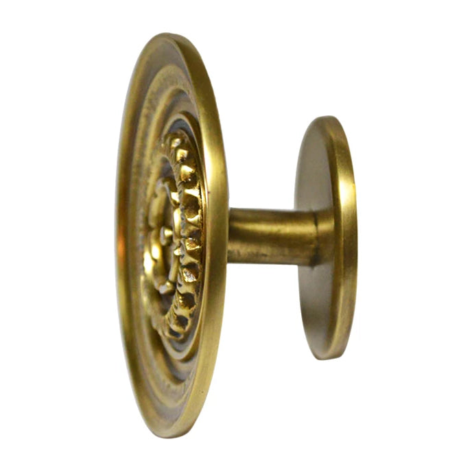 COPPER MOUNTAIN HARDWARE 3 1/2 Inch Floral Disc French Oversized Patterned Knob (Antique Brass Finish)