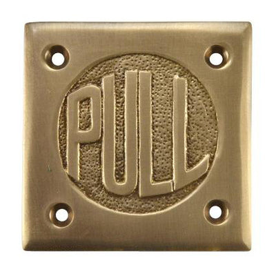 2 3/4 Inch Brass Classic American "PULL" Plate (Antique Brass Finish)