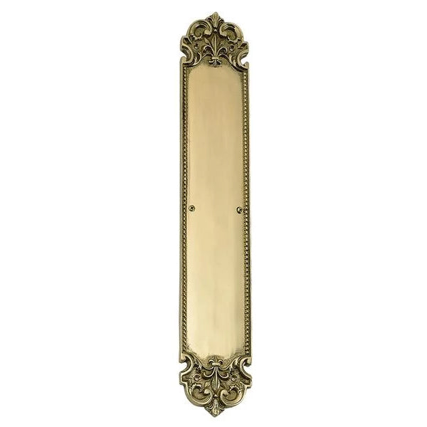 18 Inch Fleur De Lis Style Door Push Plate (Polished Brass Finish)