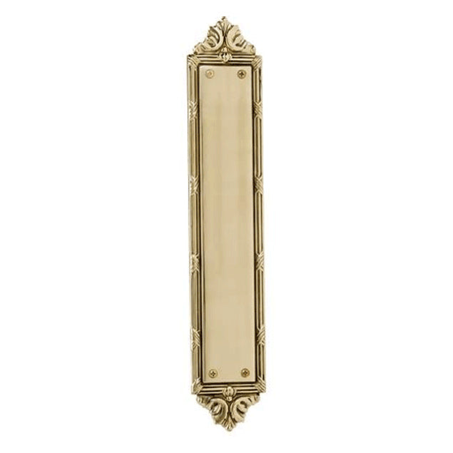 13 3/4 Inch Solid Brass Ribbon & Reed Door Pull and Push Plate (Polished Brass Finish) COPPER MOUNTAIN HARDWARE