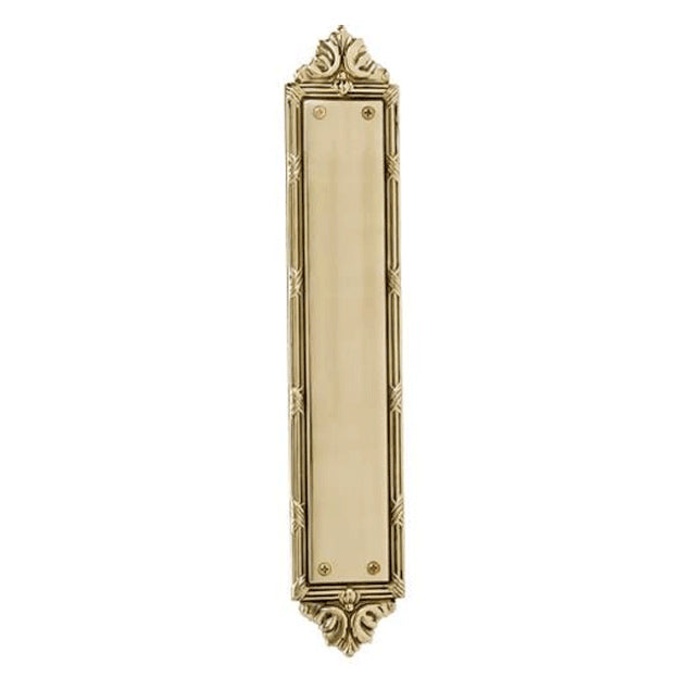 13 3/4 Inch Solid Brass Ribbon & Reed Door Pull and Push Plate (Polished Brass Finish)