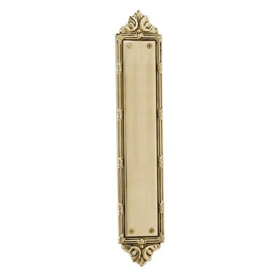 13 3/4 Inch Solid Brass Ribbon & Reed Door Pull and Push Plate (Polished Brass Finish)