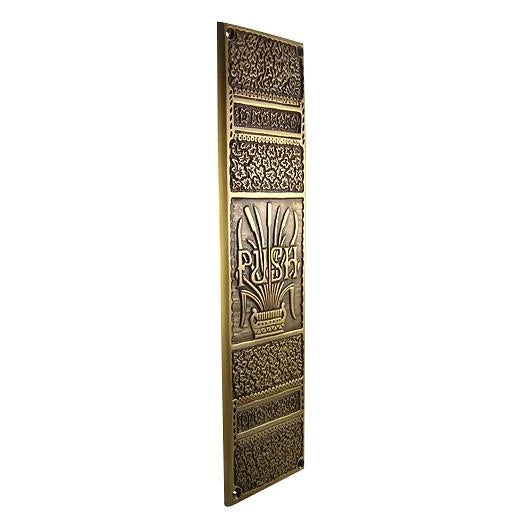 11 3/4 Inch Cattails Ornate Push Plate (Antique Brass Finish) COPPER MOUNTAIN HARDWARE