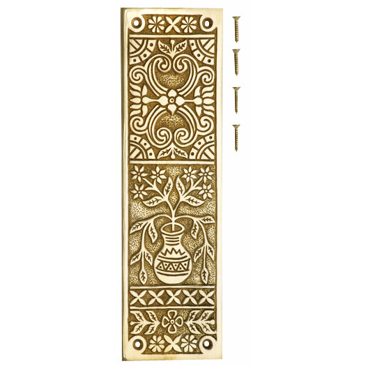 COPPER MOUNTAIN HARDWARE 10 Inch Broken Leaf Pattern Solid Brass Push Plate (Polished Brass Finish)