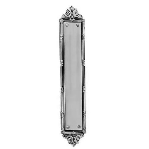 13 3/4 Inch Solid Brass Ribbon & Reed Push Plate (Polished Chrome Finish)