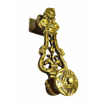 9 Inch (7 3/4 Inch c-c) French Empire Style Lost Wax Cast Door Knocker (Antique Brass Finish)