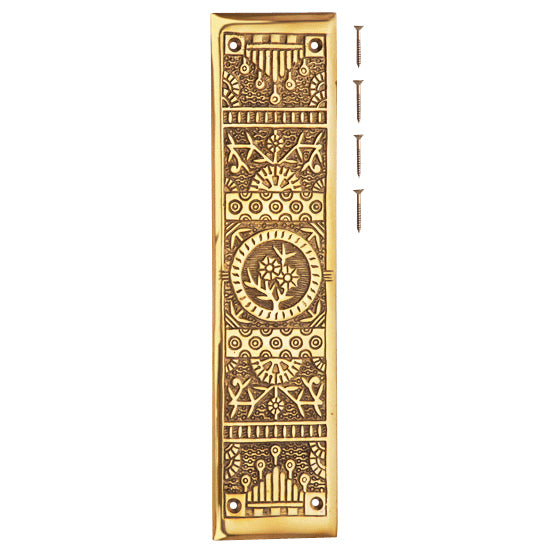 COPPER MOUNTAIN HARDWARE 11 1/4 Inch Eastlake Solid Brass Push Plate (Lacquered Brass Finish)