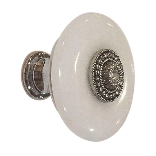 COPPER MOUNTAIN HARDWARE 1 3/8 Inch White Jade Cabinet or Furniture Knob (Polished Chrome Finish)