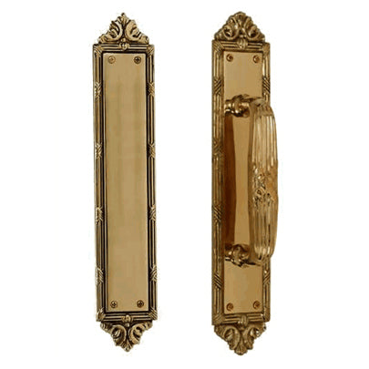 COPPER MOUNTAIN HARDWARE 13 3/4 Inch Solid Brass Ribbon & Reed Door Pull and Push Plate (Antique Brass Finish)