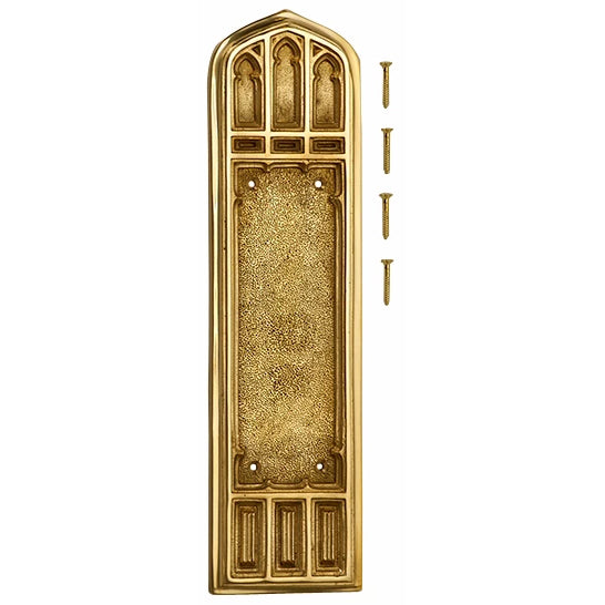 12 1/4 Inch Gothic Push Plate (Polished Brass Finish) COPPER MOUNTAIN HARDWARE