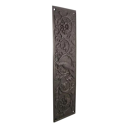 COPPER MOUNTAIN HARDWARE 11 1/4 Inch Cockateel Bird and Flower Push Plate (Oil Rubbed Bronze Finish)