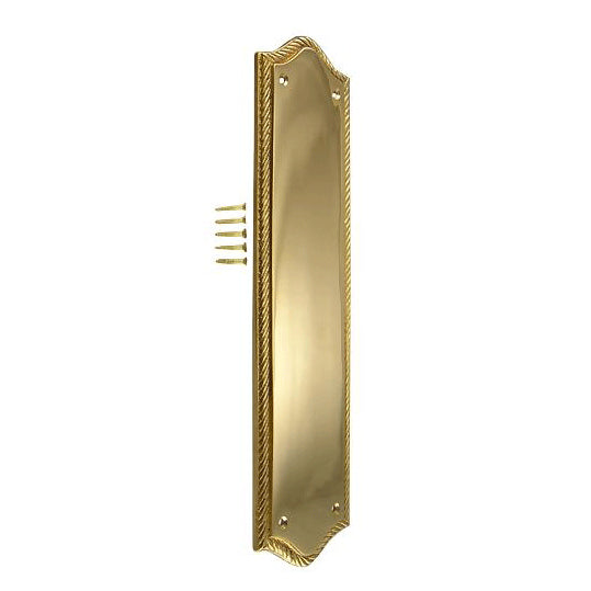 COPPER MOUNTAIN HARDWARE 12 Inch Georgian Oval Roped Style Door Push Plate (Lacquered Brass Finish)