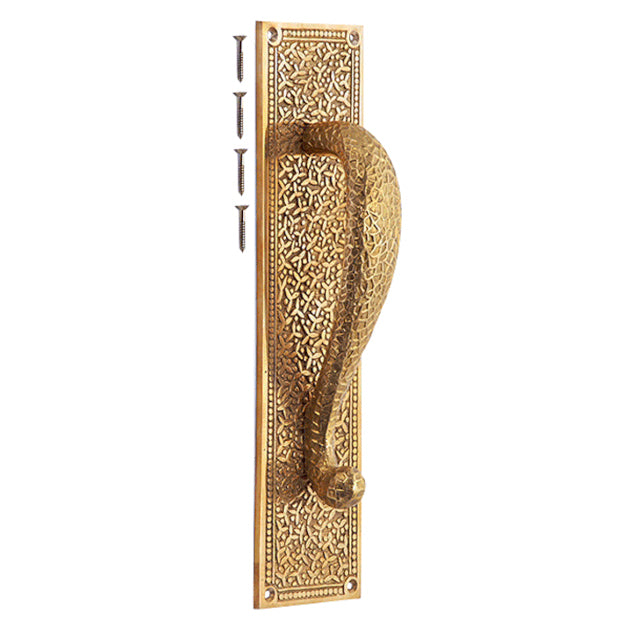 12 Inch Solid Brass Rice Pattern Door Pull (Lacquered Brass Finish)