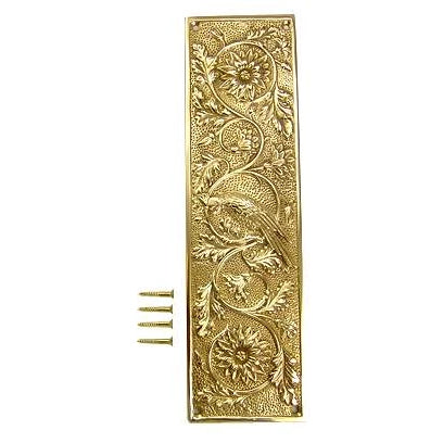 11 1/4 Inch Cockateel Bird and Flower Push Plate (Polished Brass Finish)