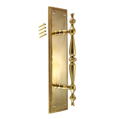 11 1/2 Inch Solid Brass Georgian Roped Style Door Pull and Plate (Polished Brass Finish)