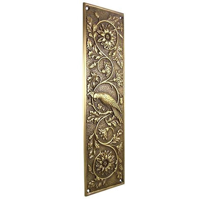 11 1/4 Inch Cockateel Bird and Flower Push Plate Antique Brass Finish