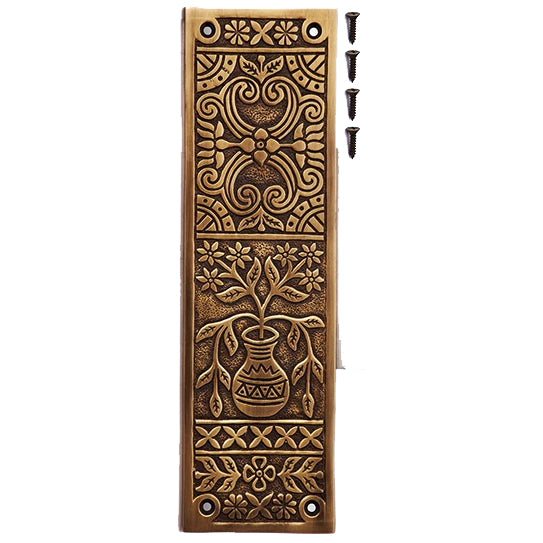 COPPER MOUNTAIN HARDWARE 10 Inch Broken Leaf Pattern Solid Brass Push Plate (Antique Brass)