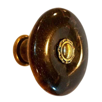 1 Inch Tiger Eye Round Cabinet Knob (Antique Brass Finish)