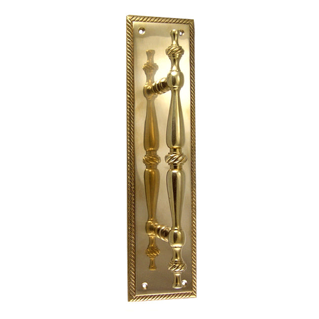 COPPER MOUNTAIN HARDWARE 11 1/2 Inch Georgian Roped Style Door Pull and Push Plate (Polished Brass Finish)