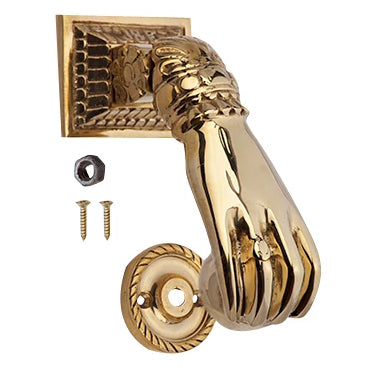 4 1/2 Inch (3 1/2 Inch c-c) Solid Brass Ball-in-Hand Door Knocker (Polished Brass Finish) COPPER MOUNTAIN HARDWARE