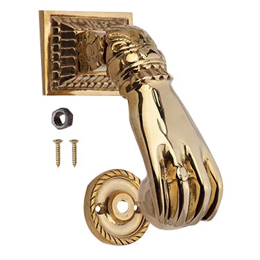 4 1/2 Inch (3 1/2 Inch c-c) Solid Brass Ball-in-Hand Door Knocker (Polished Brass Finish)