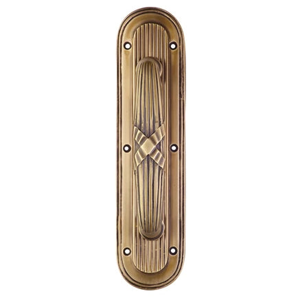 COPPER MOUNTAIN HARDWARE 10 1/2 Inch Art Deco Style Door Pull and Plate (Antique Brass Finish)