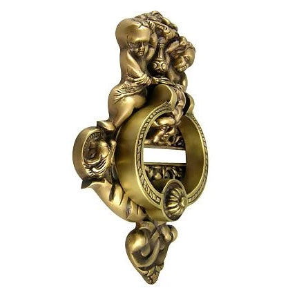 COPPER MOUNTAIN HARDWARE 10 Inch Tall Solid Brass Cherubs French Empire Door Knocker (Antique Brass Finish)