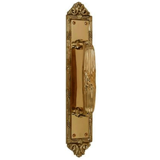 COPPER MOUNTAIN HARDWARE 13 3/4 Inch Solid Brass Ribbon & Reed Door Pull and Push Plate (Antique Brass Finish)