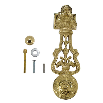 9 Inch (7 3/4 Inch c-c) French Empire Style Lost Wax Cast Door Knocker (Polished Brass Finish)