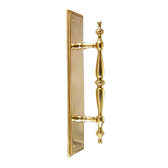 11 1/2 Inch Solid Brass Georgian Roped Style Door Pull and Plate (Polished Brass Finish)