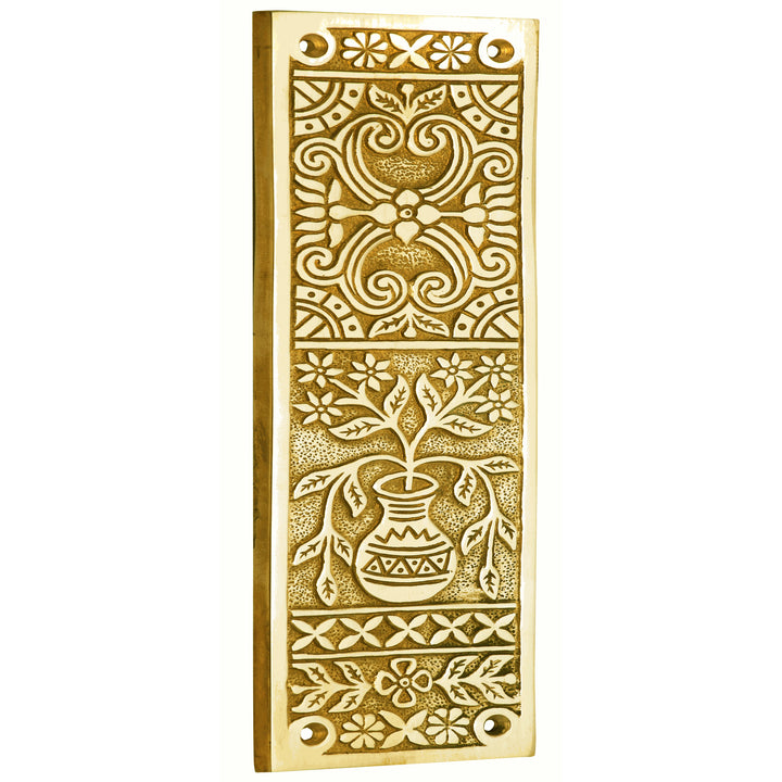 COPPER MOUNTAIN HARDWARE 10 Inch Broken Leaf Pattern Solid Brass Push Plate (Polished Brass Finish)