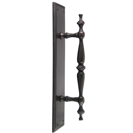 COPPER MOUNTAIN HARDWARE 11 1/2 Inch Solid Brass Georgian Roped Style Door Pull and Plate (Oil Rubbed Bronze Finish)