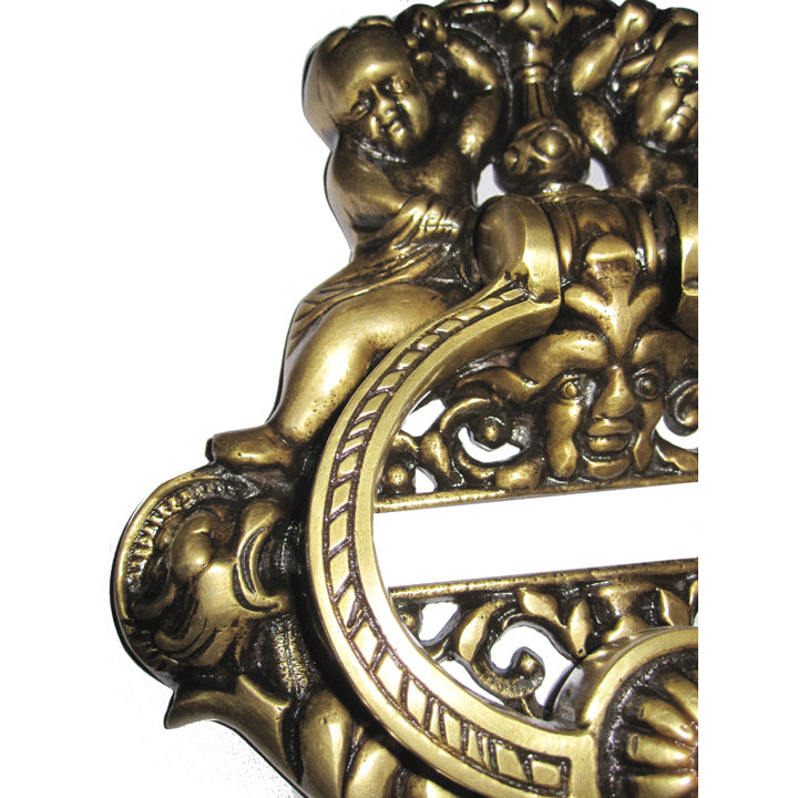 COPPER MOUNTAIN HARDWARE 10 Inch Tall Solid Brass Cherubs French Empire Door Knocker (Antique Brass Finish)