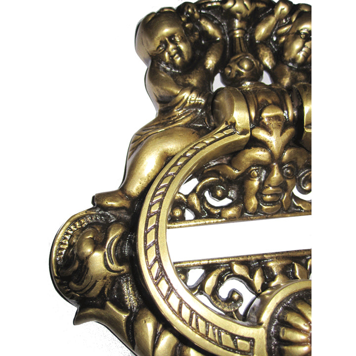 10 Inch Tall Solid Brass Cherubs French Empire Door Knocker (Antique Brass Finish)